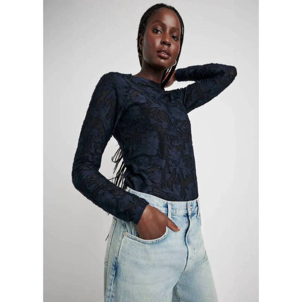 NEW SPLENDID burnout floral long sleeve tee in black